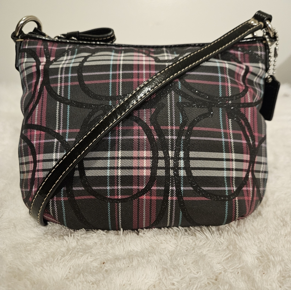Coach Crossbody Bag in Black and Pink Plaid